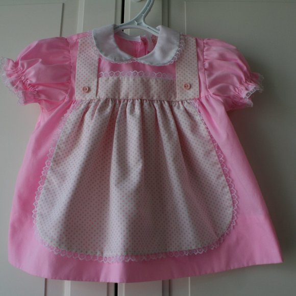 Pink vintage baby girl dress pinafore 12 months - Picture 1 of 16